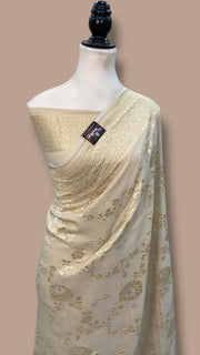 Pure Tussar Georgette Handloom Banarasi Saree - All over Sona Roopa Jaal Work - The Handlooms