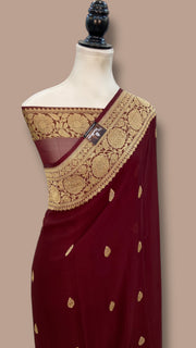 Pure Georgette Banarasi Saree - Gold zari - The Handlooms