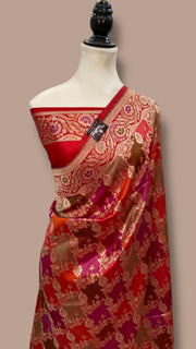 Pure Katan Silk Banarasi Handloom Saree - All over Jaal Work With Rangkart - The Handlooms