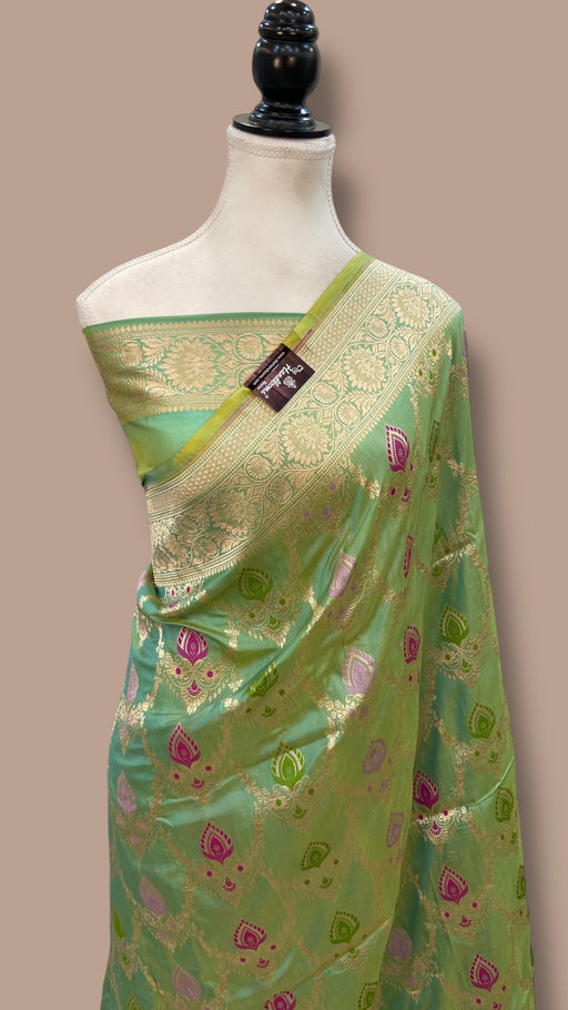 Pure Katan Silk Banarasi Handloom Saree - All over Jaal work With Meenakari - The Handlooms