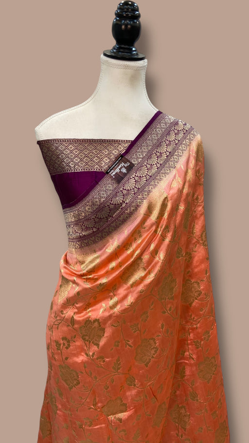 Peach Pure Chiniya Khaddi Handloom Banarasi Saree - The Handlooms