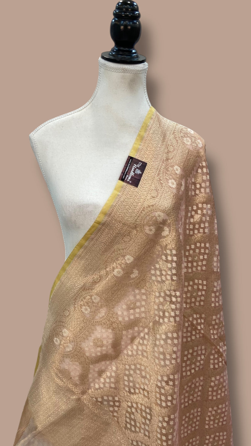 Pure Tissue Reshmi Zari Banarasi Brocade Handloom Dupatta - The Handlooms