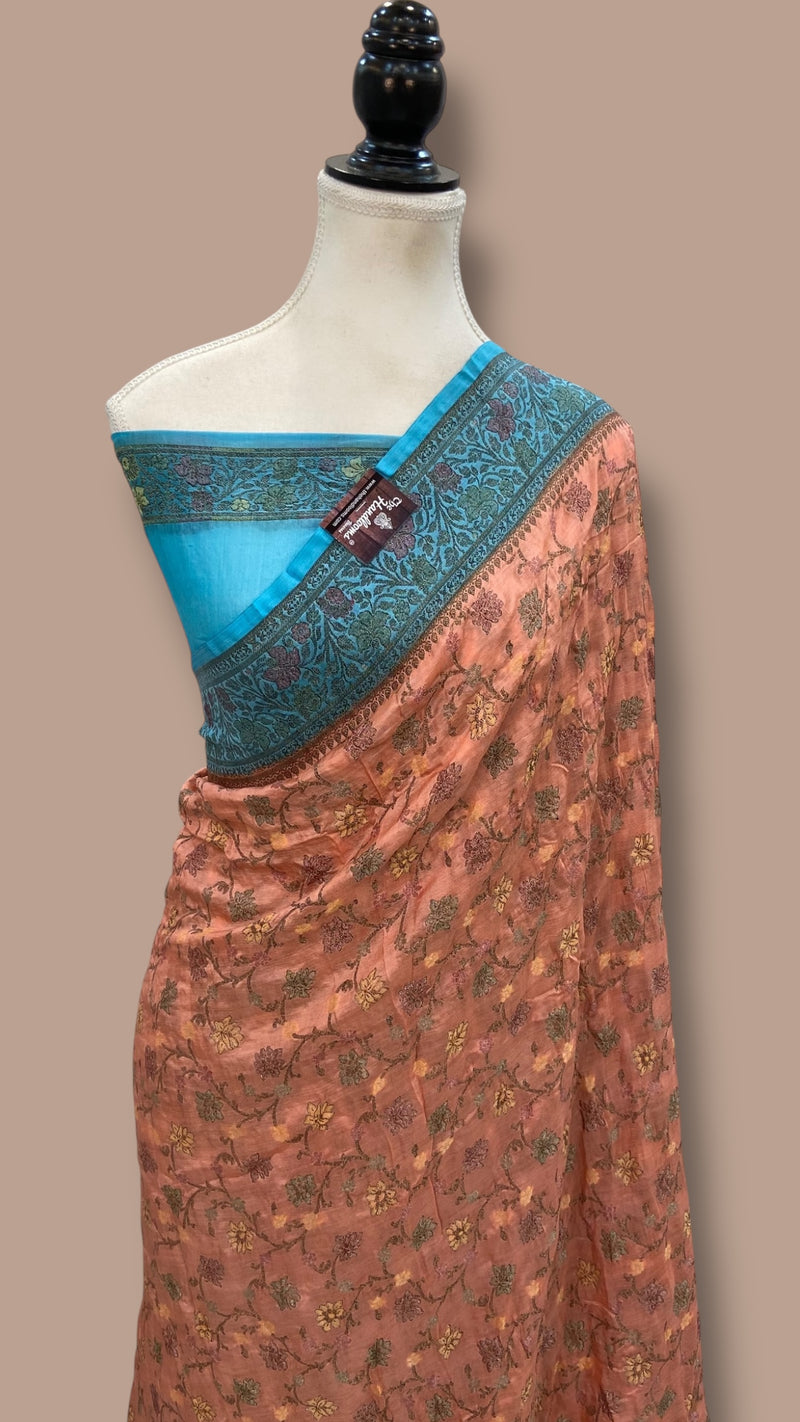 Peach Pure Butter Crepe Banarasi Saree - The Handlooms