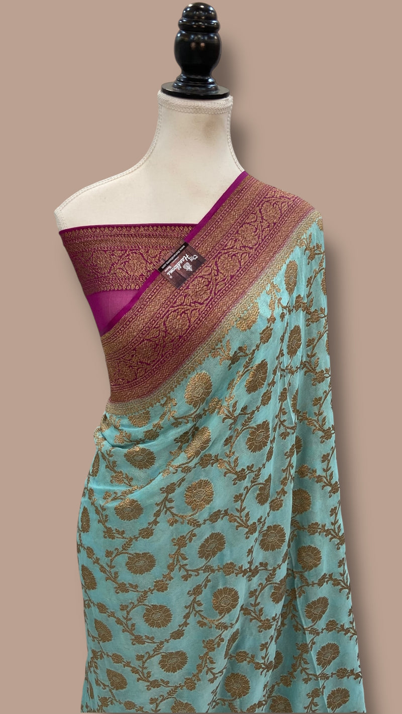 Pure Khaddi Georgette Handloom Banarasi Saree - The Handlooms