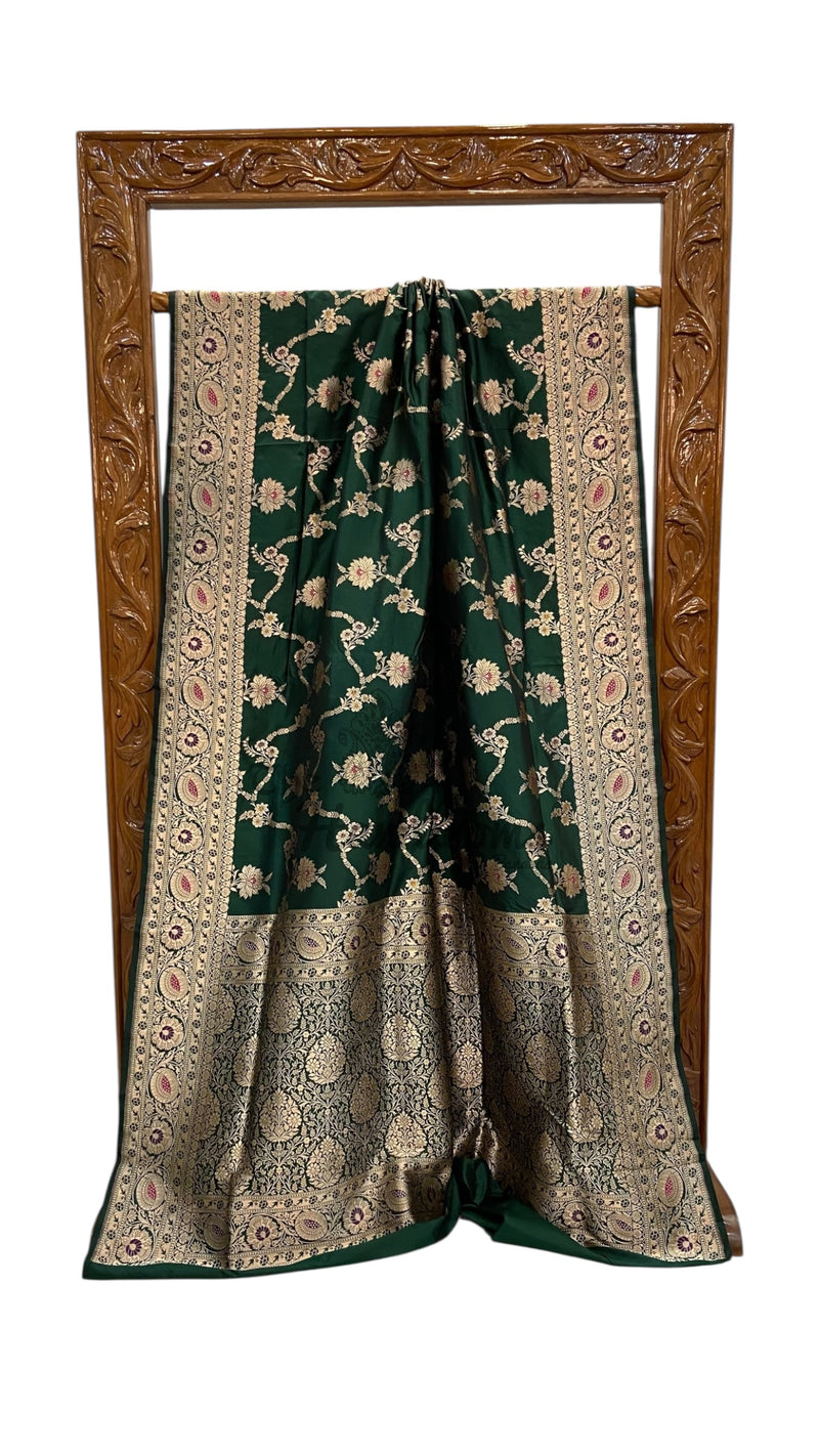 Pure Katan Silk Banarasi Handloom Saree - All Over Jaal Work - With Meenakari - The Handlooms