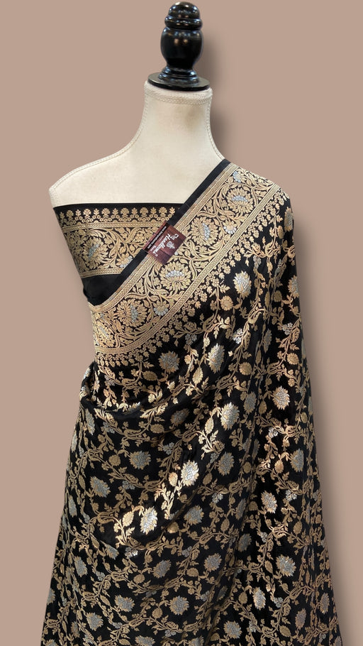 Pure Katan Silk Banarasi Handloom Saree - All Over Sona Roopa Jaal Work - The Handlooms