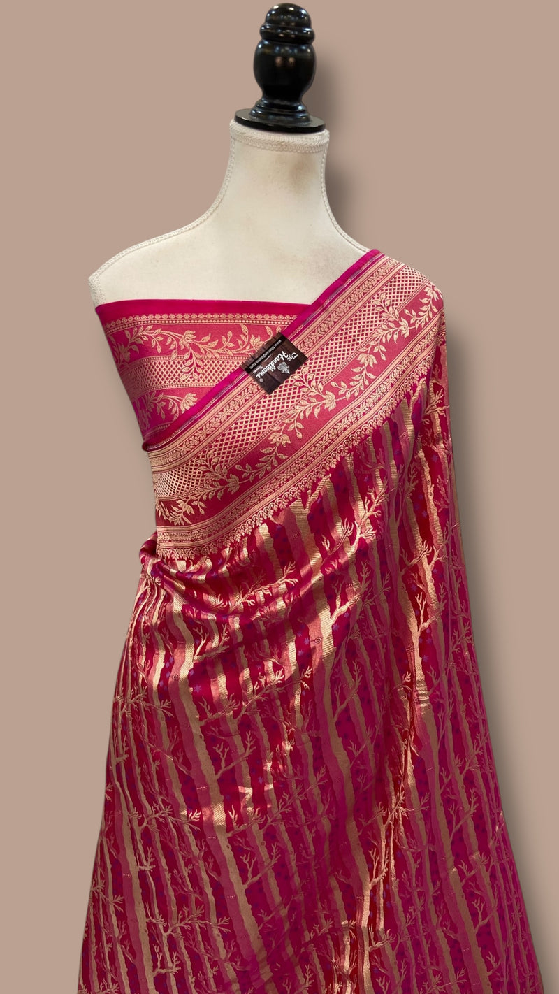 Midnight Forest Pure Katan Silk Banarasi Handloom Saree - All Over Jaal Work - The Handlooms