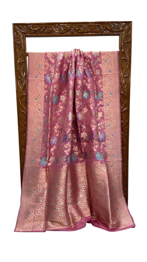 Pure Katan Silk Banarasi Handloom Saree - All Over Jaal Work - With Meenakari - The Handlooms