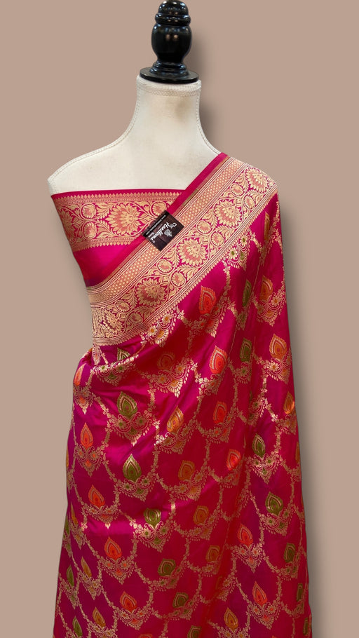 Pure Katan Silk Banarasi Handloom Saree - All over Jaal work With Meenakari - The Handlooms