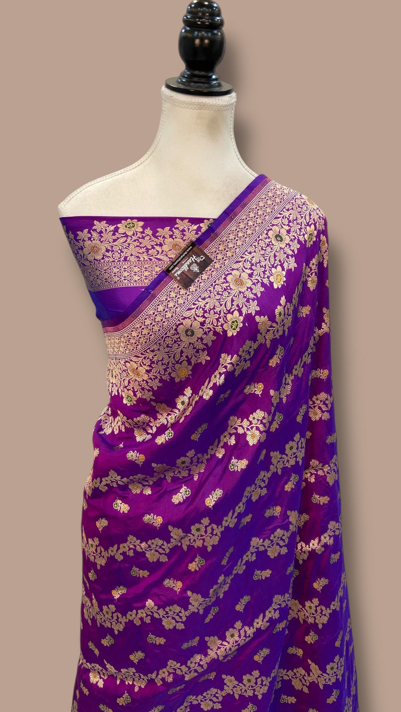 Pure Katan Silk Banarasi Handloom Saree - All over Jaal work With Meenakari - The Handlooms