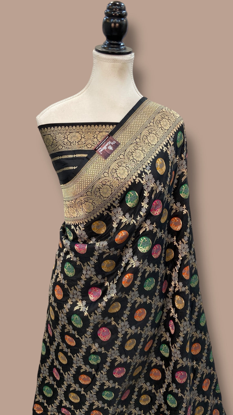 Pure Katan Silk Banarasi Handloom Saree - All over Jaal work With Meenakari - The Handlooms