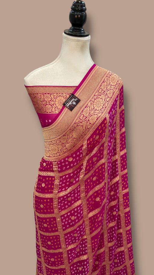 Pure Georgette Banarasi Bandhej Handloom Saree - The Handlooms