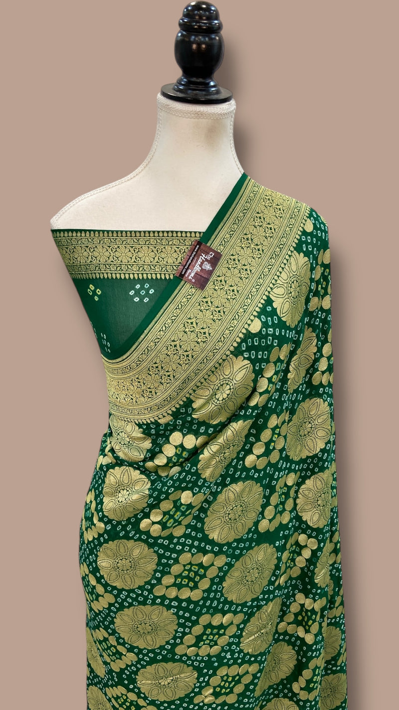 Pure Georgette Banarasi Bandhej Handloom Saree - The Handlooms