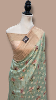Pure Chiniya Silk Handloom Banarasi Saree Digital Print - The Handlooms