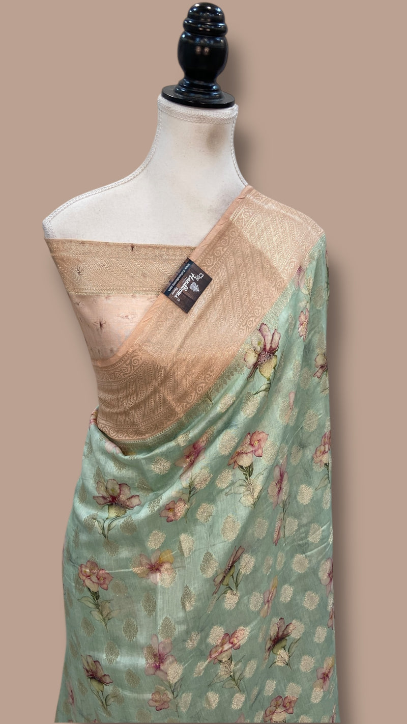 Pure Chiniya Silk Handloom Banarasi Saree Digital Print - The Handlooms
