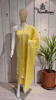 Pure Tussar Chikankari Handloom Banarasi Dress Material - The Handlooms