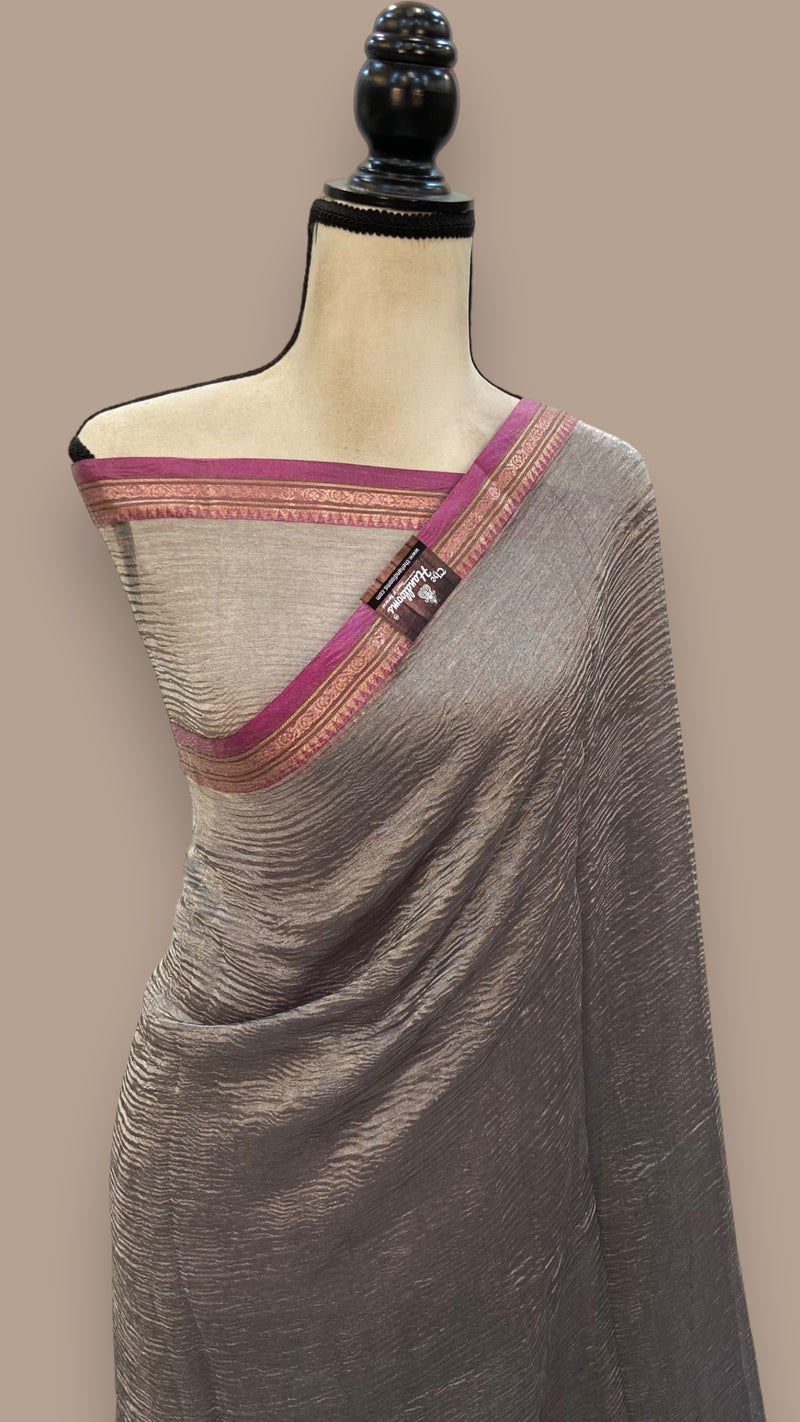 Pure Kora Tissue Crush Handloom Banarasi Saree - The Handlooms
