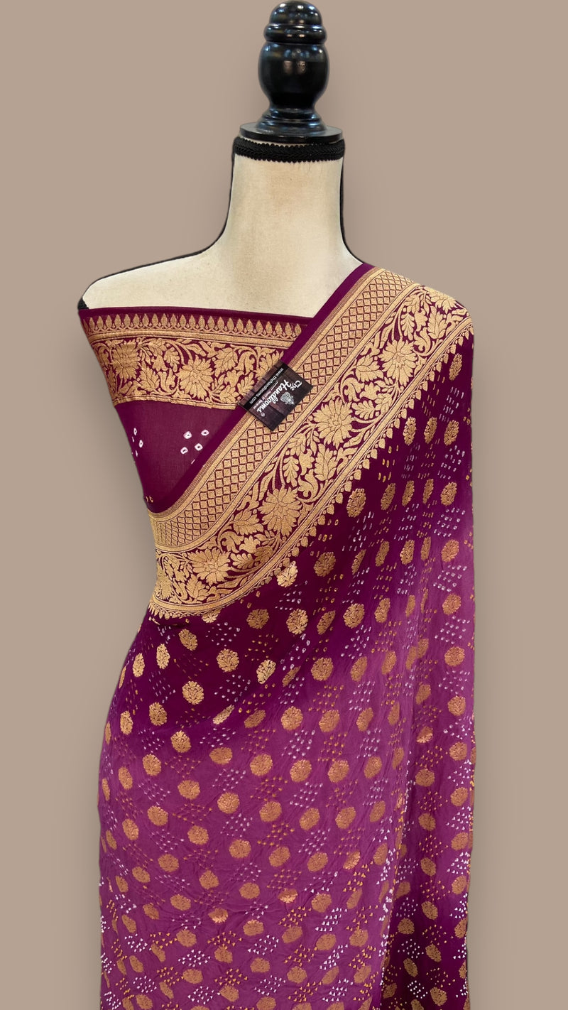 Pure Georgette Banarasi Bandhej Handloom Saree - The Handlooms