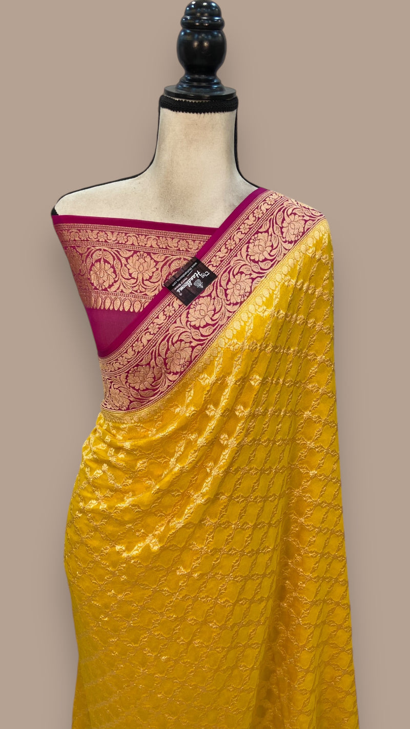 Pure Khaddi Georgette Banarasi Saree -  Gold zari - The Handlooms