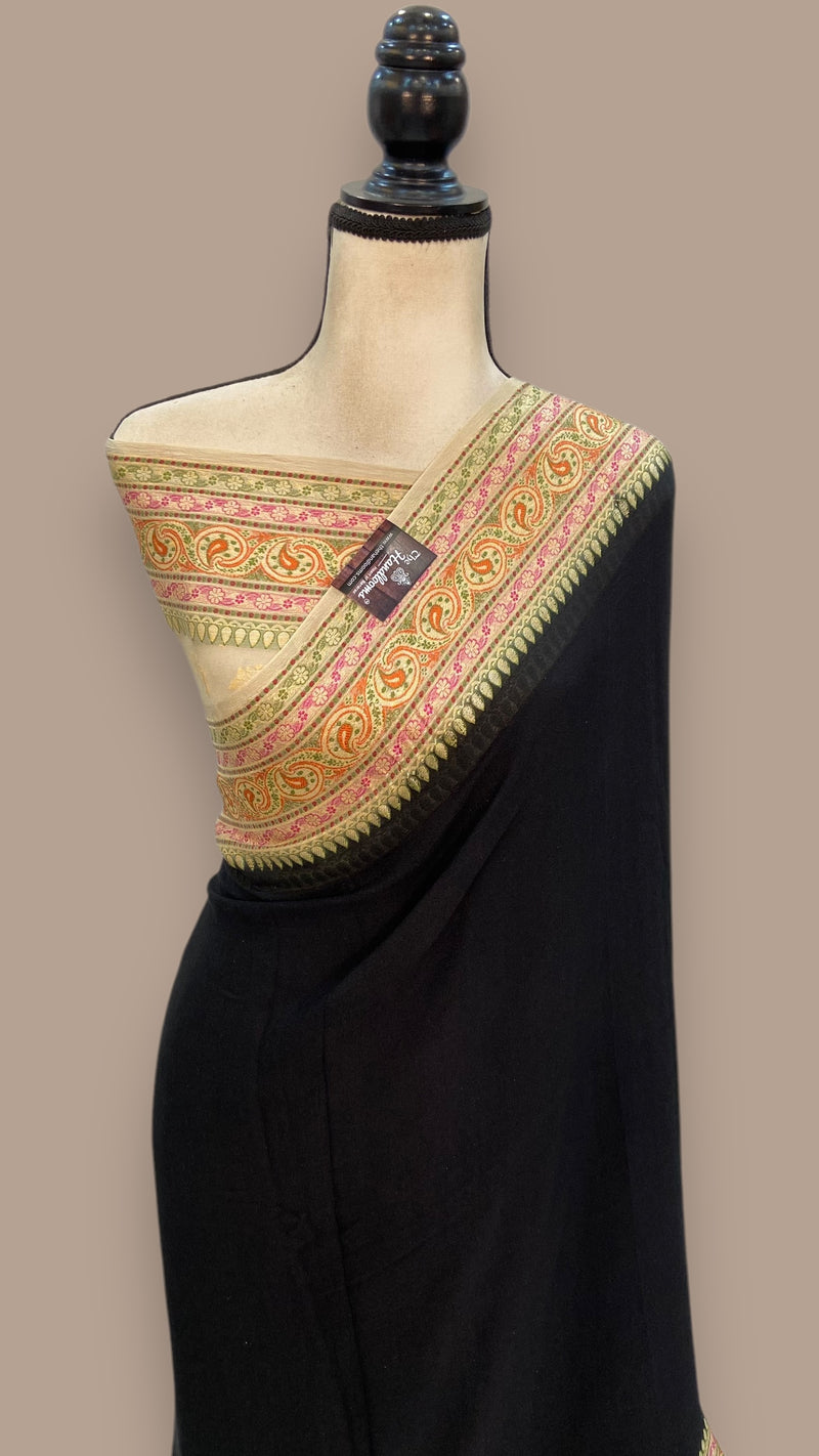 Black Pure Chiffon Khaddi Banarasi Saree - The Handlooms