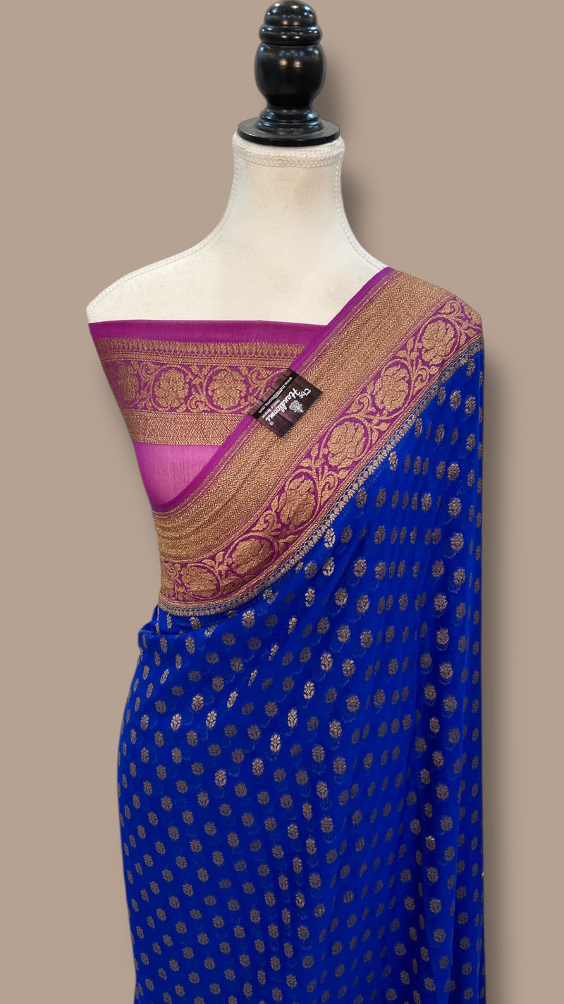 Khaddi Georgette Handloom Banarasi Saree -  Antique zari - The Handlooms
