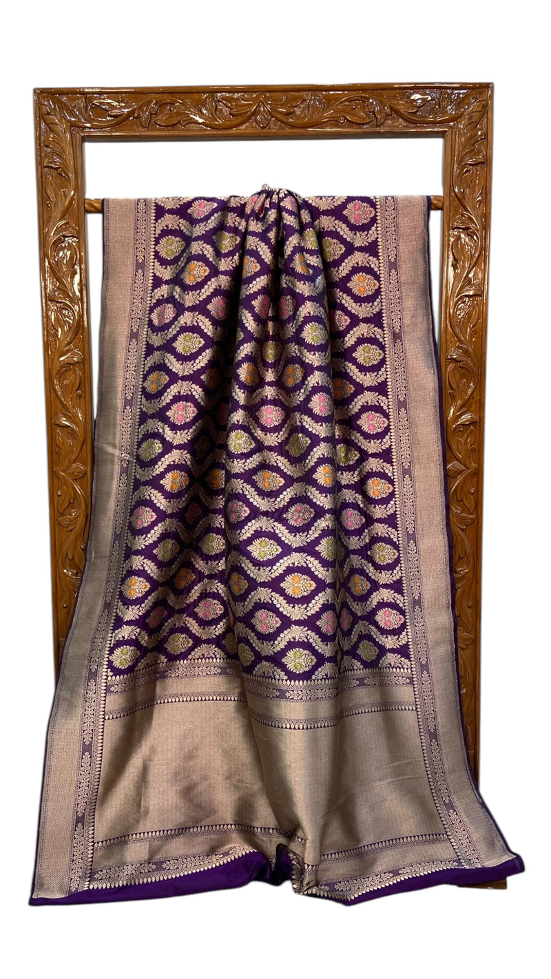 Pure Katan Silk Banarasi Handloom Saree - All over Jaal Work With Meenakari - The Handlooms