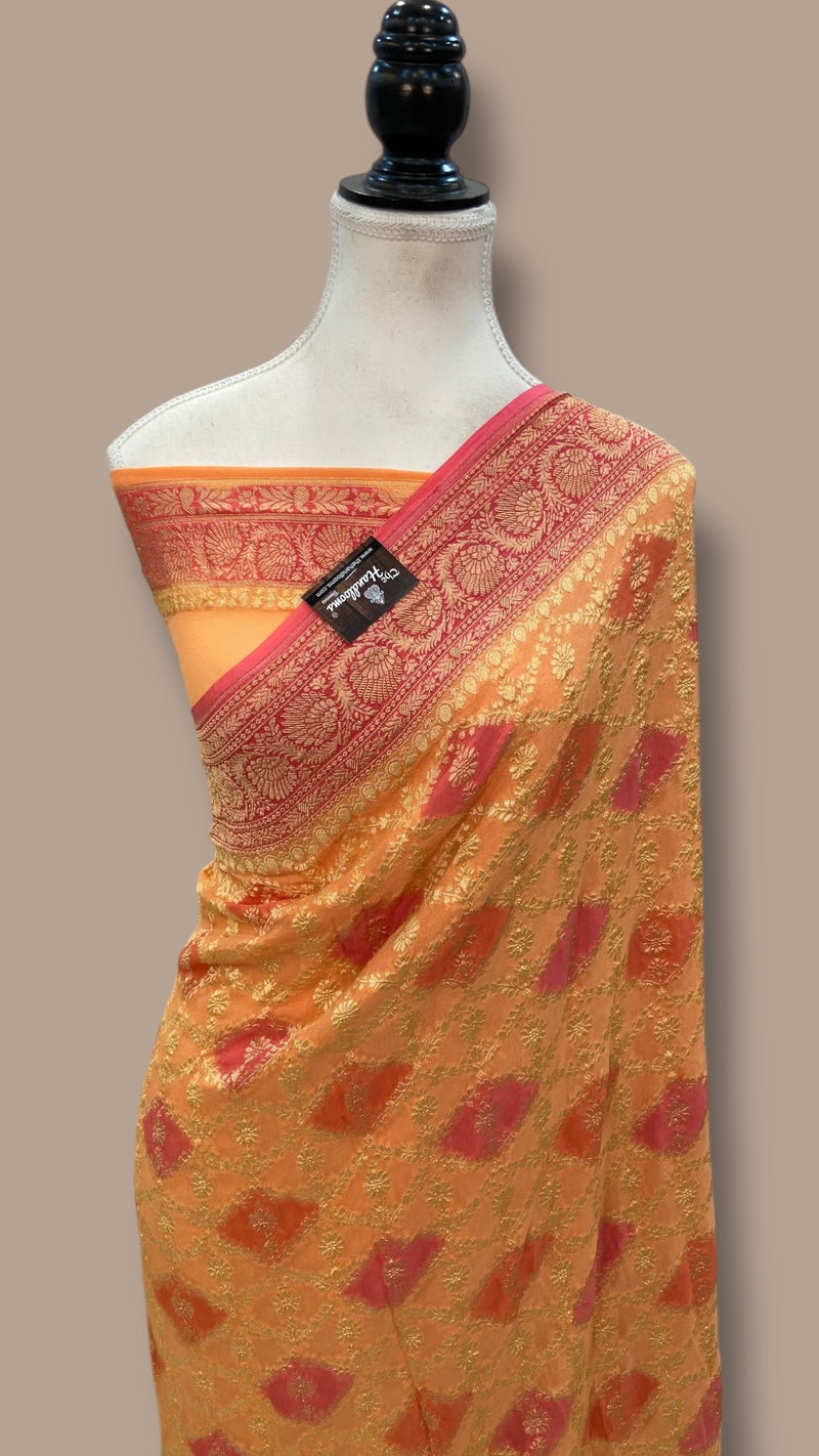 Khaddi Georgette Handloom Banarasi Saree - The Handlooms