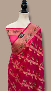 Hot Pink Pure Chiffon Khaddi Banarasi Saree - The Handlooms