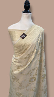 Pure Tussar Georgette Handloom Banarasi Saree - All over Sona Roopa Jaal Work - The Handlooms