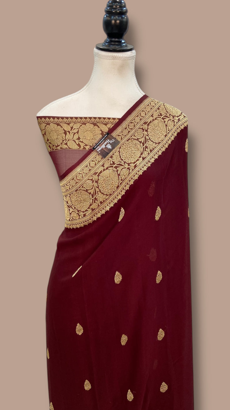 Pure Georgette Banarasi Saree - Gold zari - The Handlooms