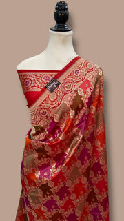 Pure Katan Silk Banarasi Handloom Saree - All over Jaal Work With Rangkart - The Handlooms
