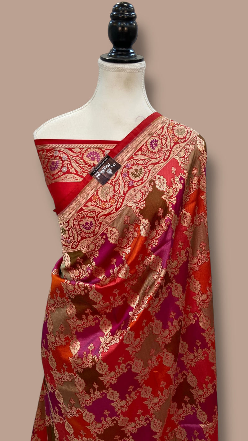 Pure Katan Silk Banarasi Handloom Saree - All over Jaal Work With Rangkart - The Handlooms