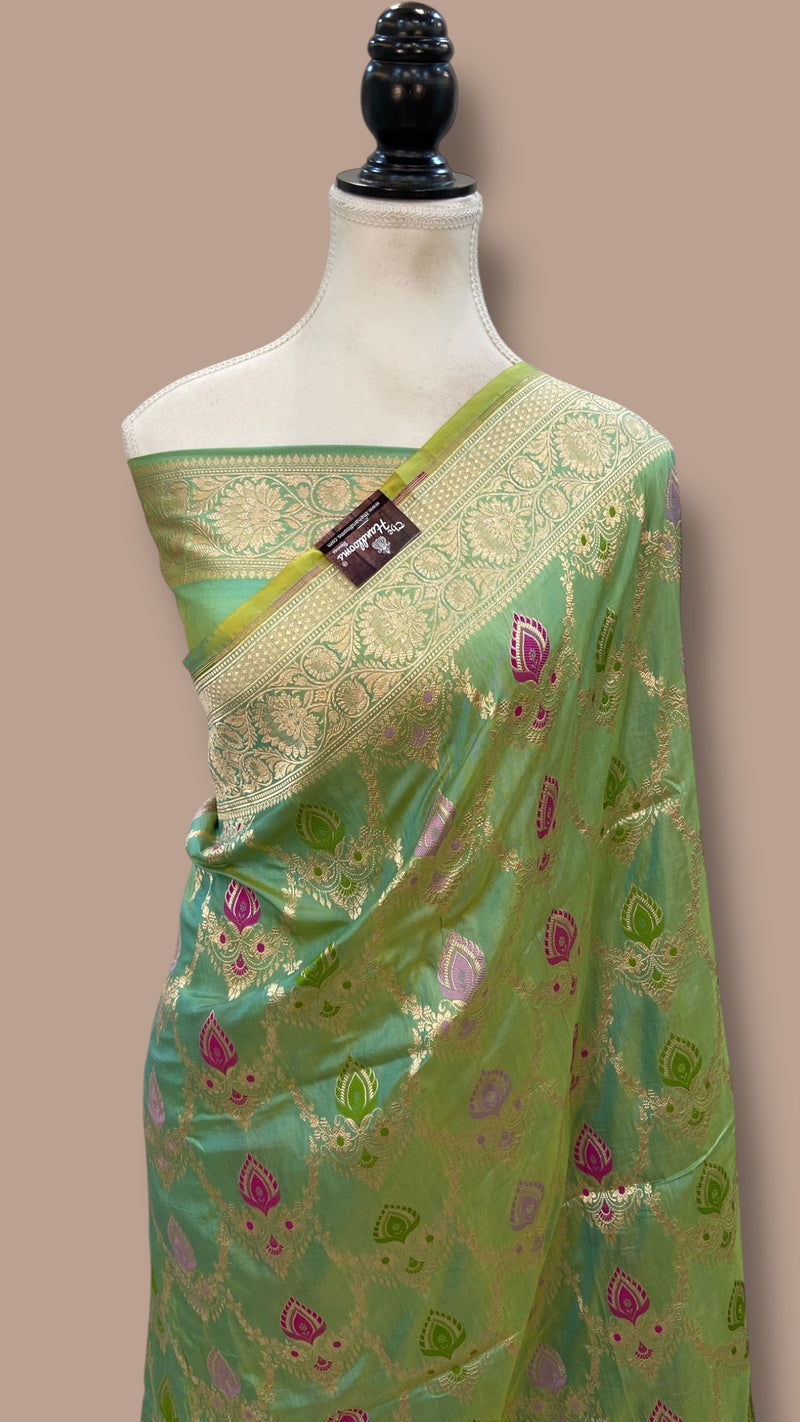 Pure Katan Silk Banarasi Handloom Saree - All over Jaal work With Meenakari - The Handlooms