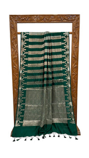 Dark Green Pure Chiniya Silk Handloom Banarasi Saree - The Handlooms