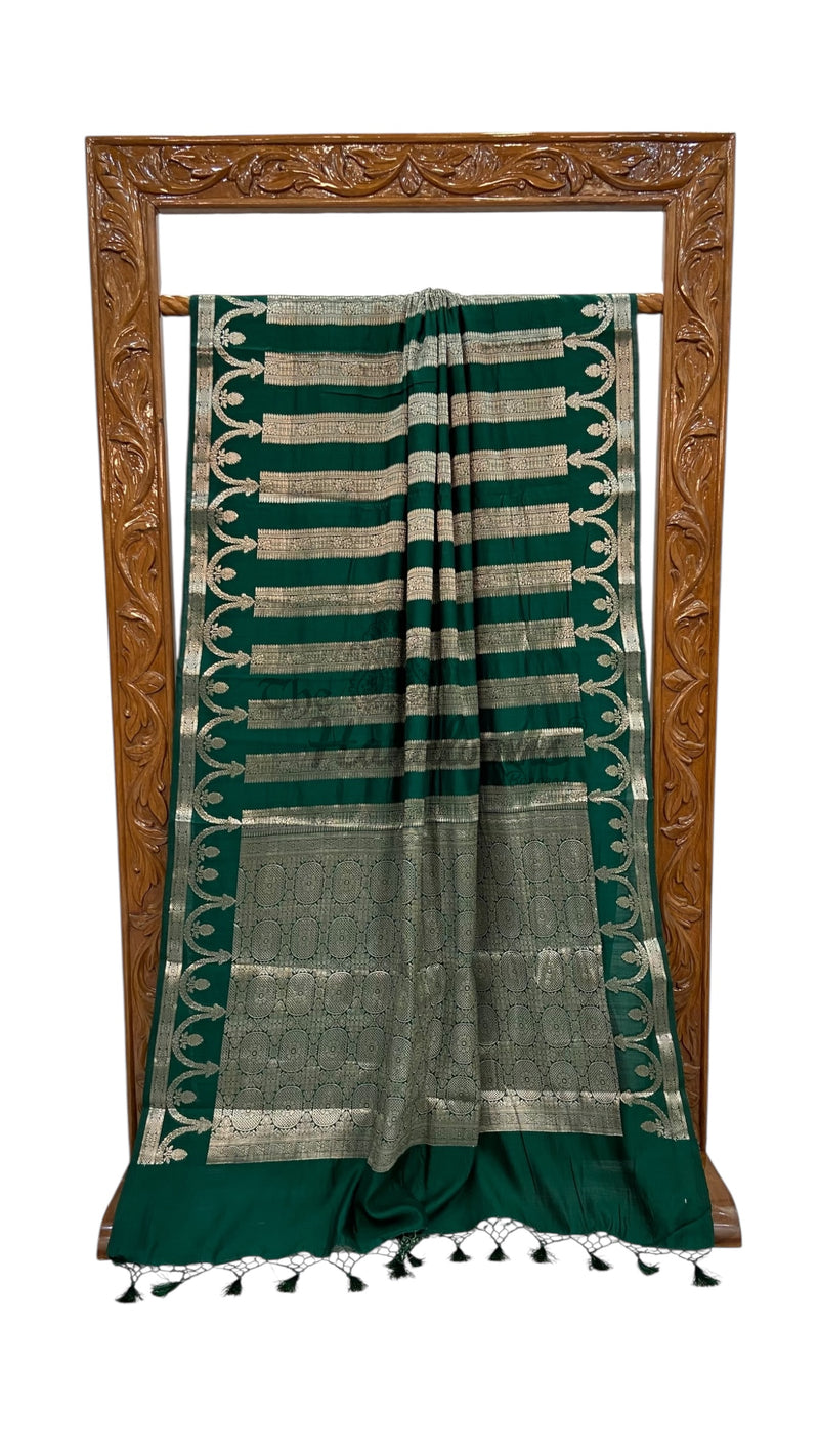 Dark Green Pure Chiniya Silk Handloom Banarasi Saree - The Handlooms