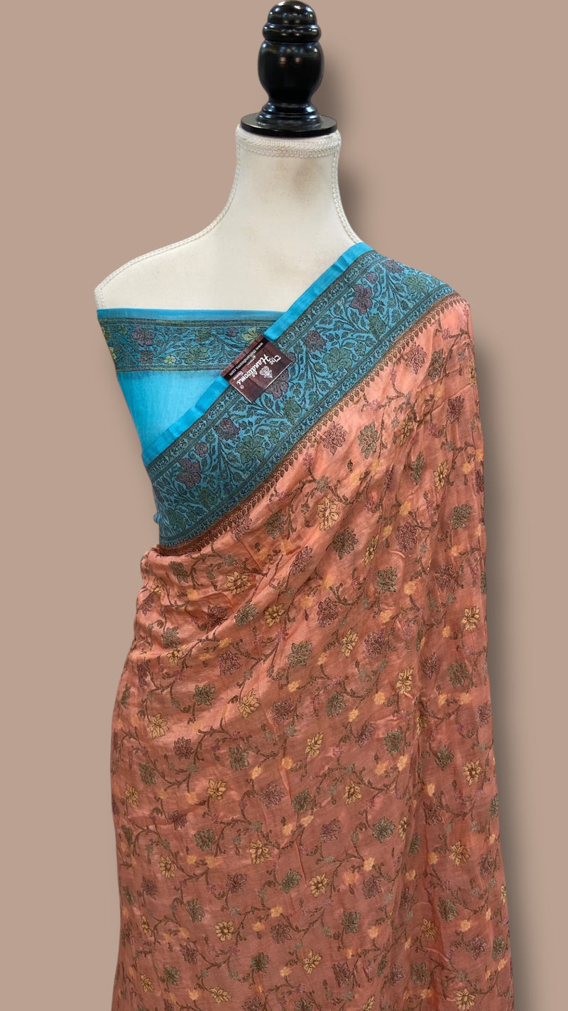 Peach Pure Butter Crepe Banarasi Saree - The Handlooms