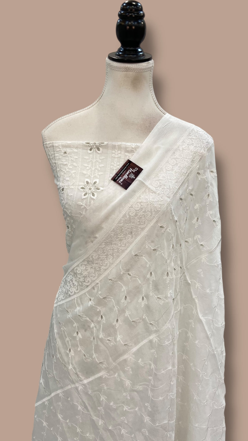 Pure Georgette Banarasi Chikankari Dress Material - The Handlooms