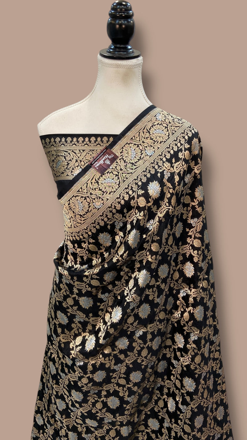 Pure Katan Silk Banarasi Handloom Saree - All Over Sona Roopa Jaal Work - The Handlooms