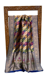 Multicolor Pure Katan Silk Banarasi Handloom Saree - All over Jaal Work With Rangkart - The Handlooms