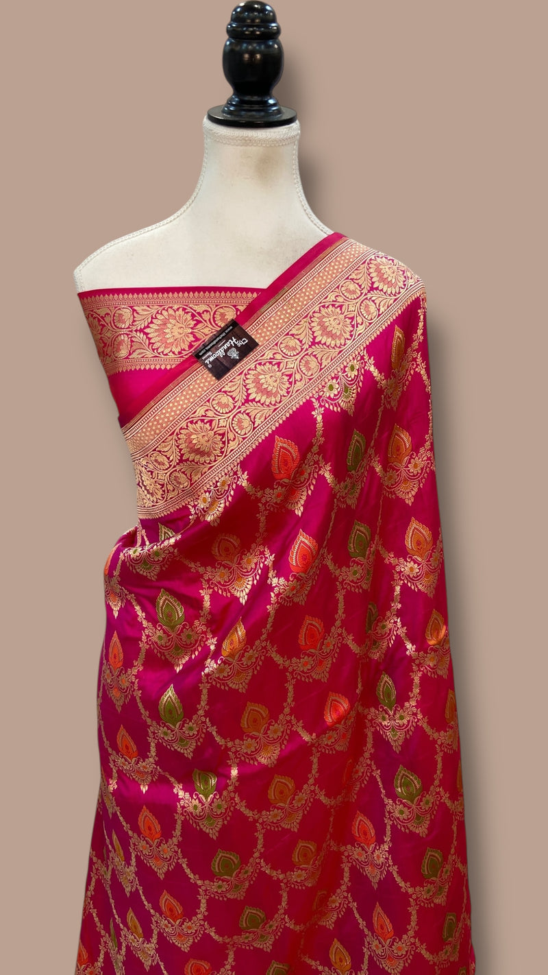 Pure Katan Silk Banarasi Handloom Saree - All over Jaal work With Meenakari - The Handlooms