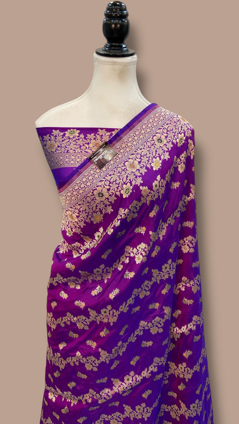Pure Katan Silk Banarasi Handloom Saree - All over Jaal work With Meenakari - The Handlooms