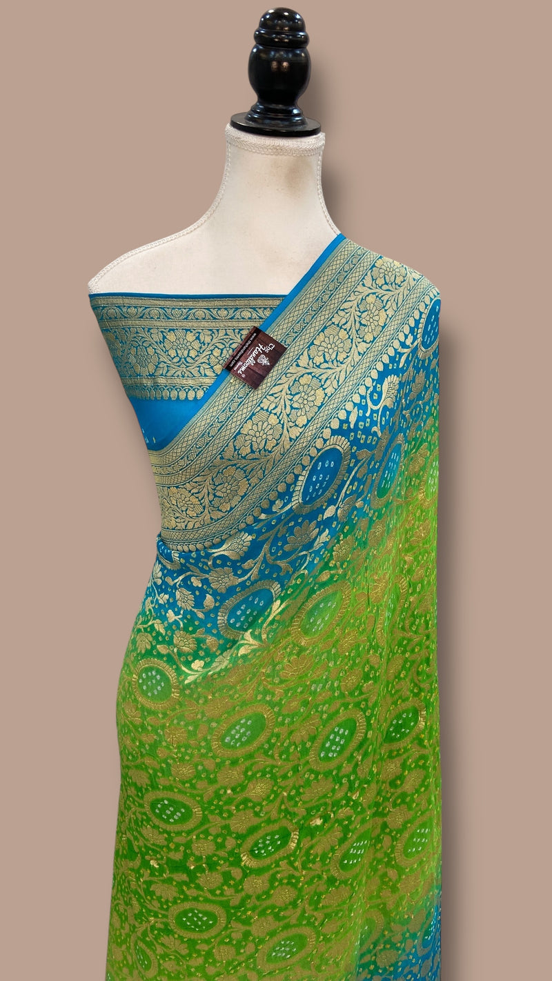 Pure Georgette Banarasi Bandhej Handloom Saree - The Handlooms