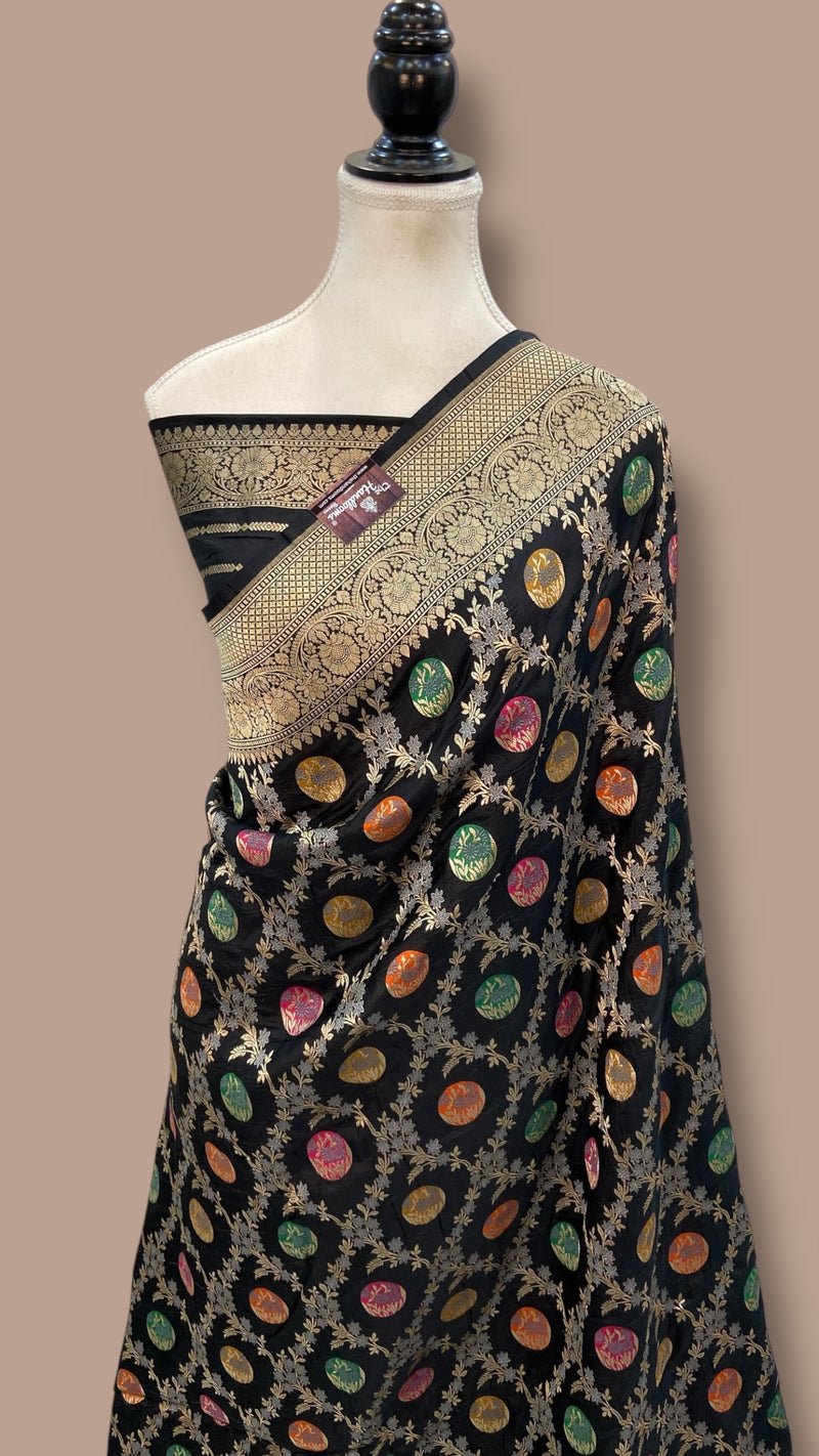 Pure Katan Silk Banarasi Handloom Saree - All over Jaal work With Meenakari - The Handlooms