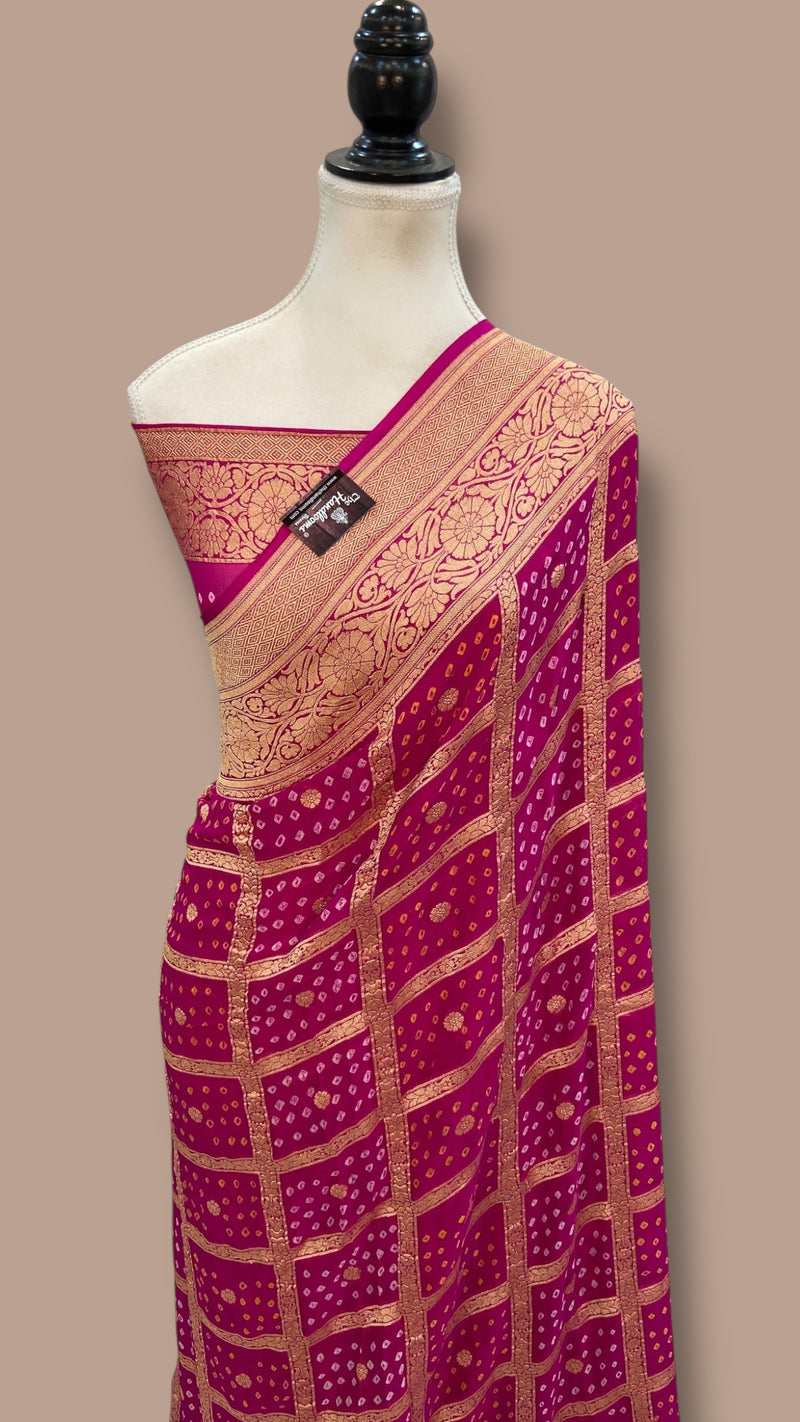 Pure Georgette Banarasi Bandhej Handloom Saree - The Handlooms