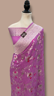 Khaddi Georgette Handloom Banarasi Saree - All Over Jaal Work With Meenakari - The Handlooms