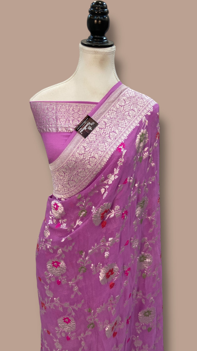 Khaddi Georgette Handloom Banarasi Saree - All Over Jaal Work With Meenakari - The Handlooms