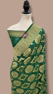 Pure Georgette Banarasi Bandhej Handloom Saree - The Handlooms