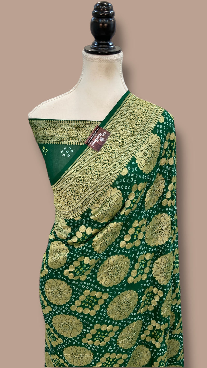 Pure Georgette Banarasi Bandhej Handloom Saree - The Handlooms