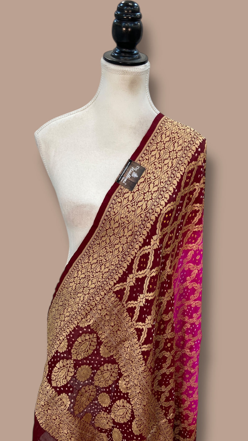 Pure Georgette Banarasi Bandhej Handloom Dupatta - The Handlooms