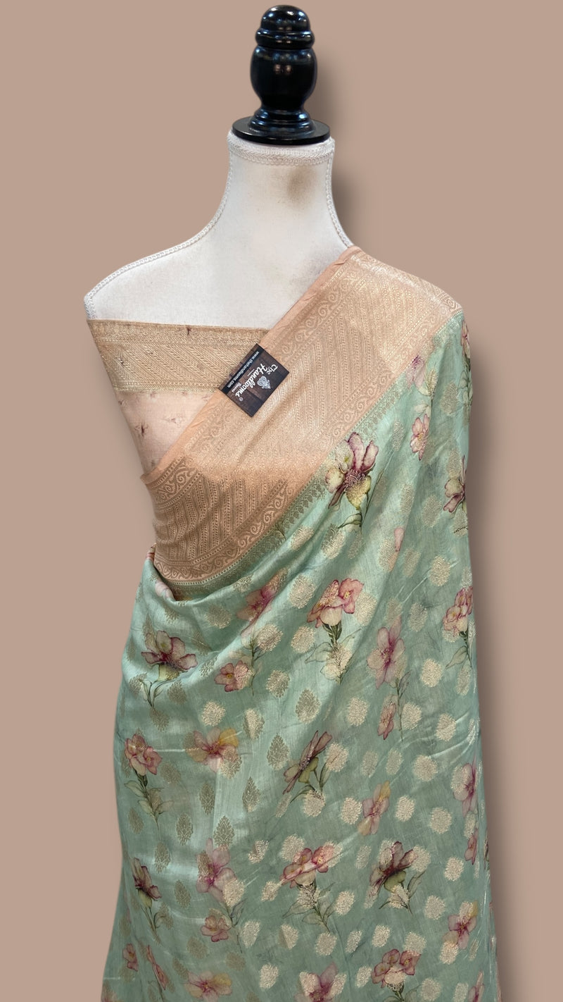 Pure Chiniya Silk Handloom Banarasi Saree Digital Print - The Handlooms